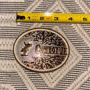 Cowboy Up Bull rider silver and gold Belt Buckle